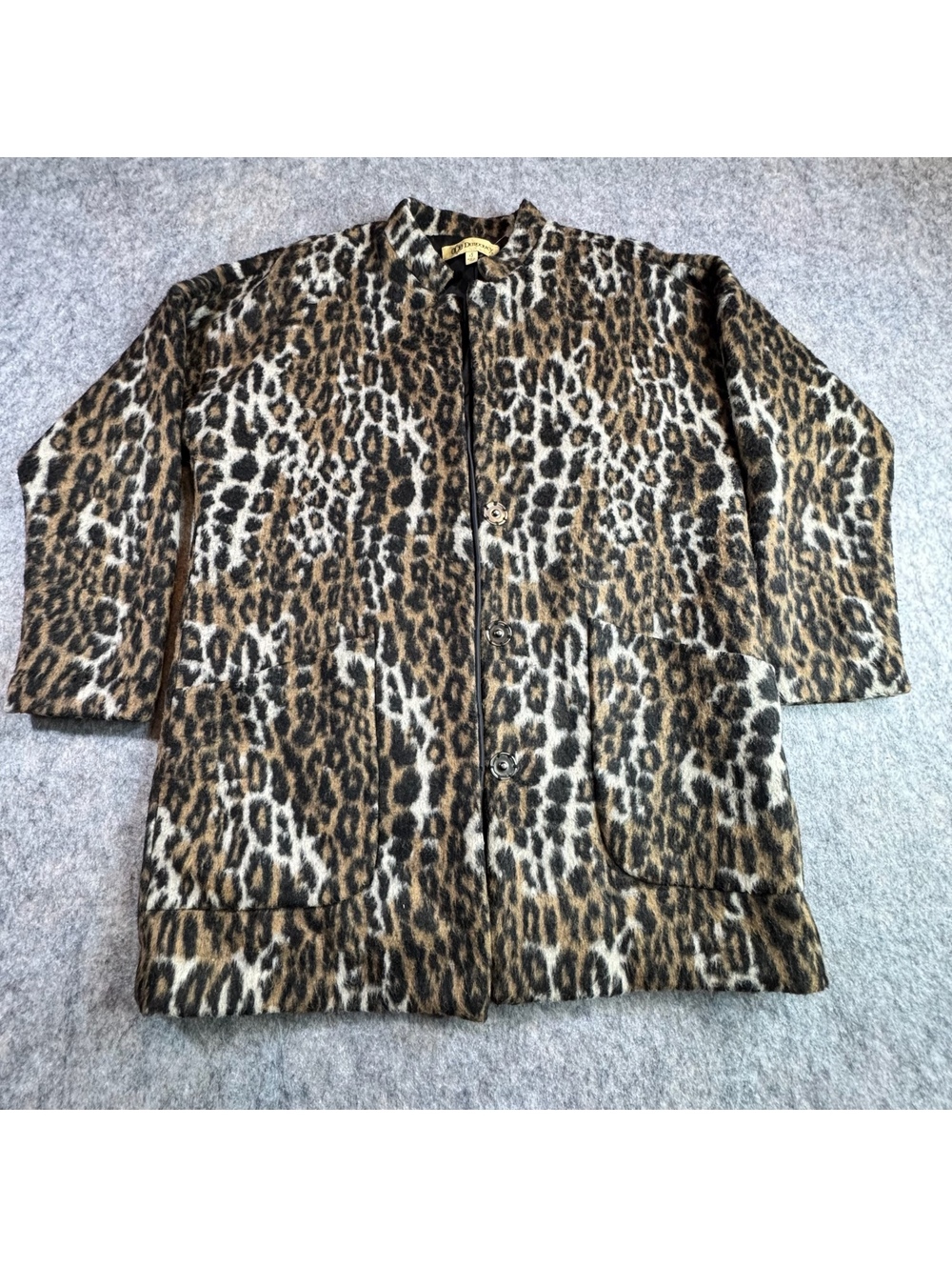 Democracy Faux Leopard Fur Animal Print Glam Retro MobWife Midi Coat S